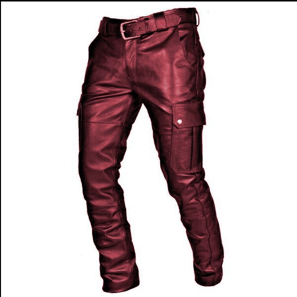 2024 Cross-border New Explosions wish Amazon Hot Selling European and American Solid Color PU Strap Casual Men's Leather Pants KZ2332