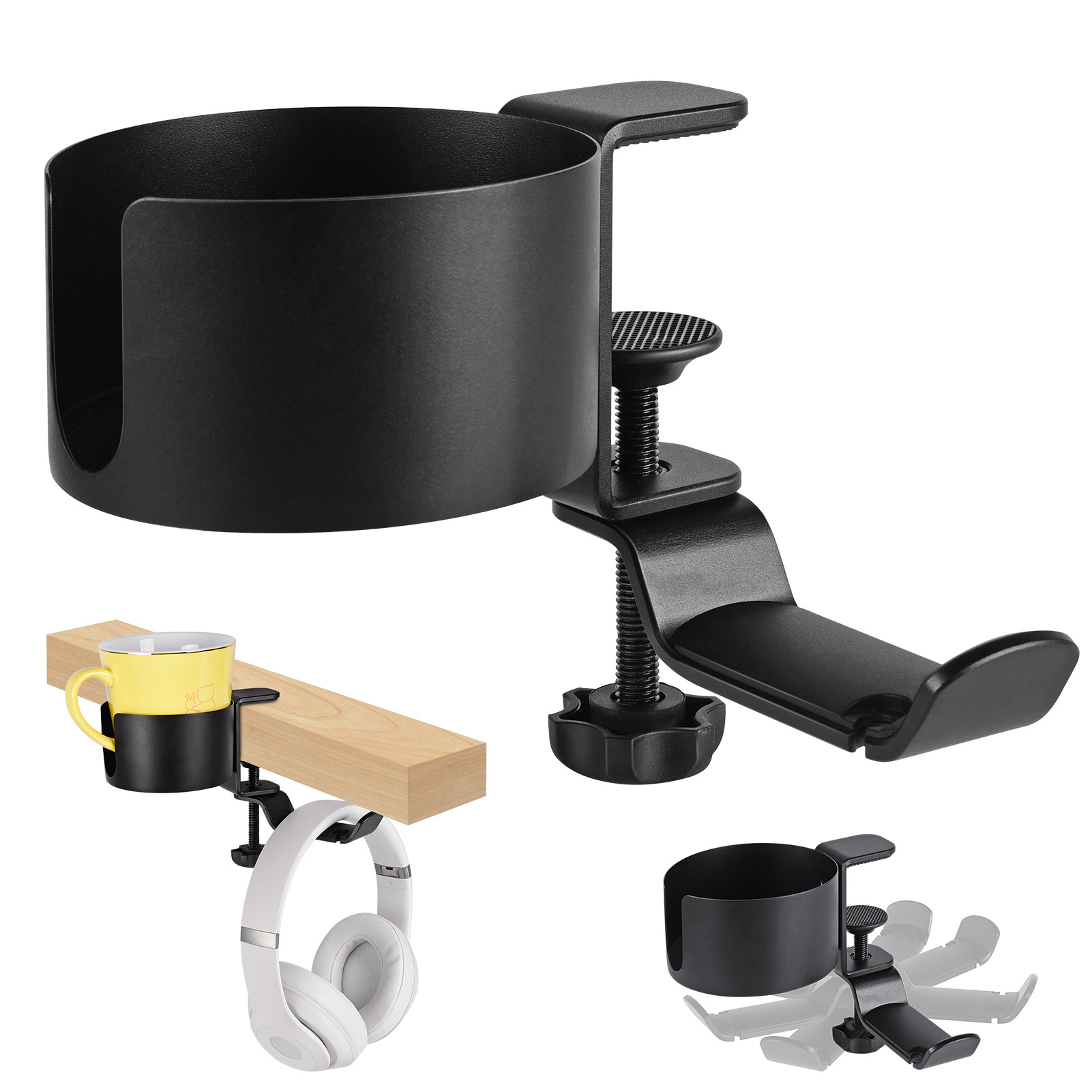 New 360-degree rotating earphone hanger desktop lock clip headset hook display rack aluminum alloy cup holder