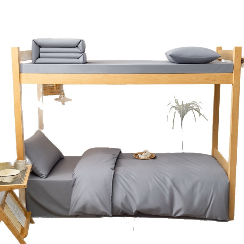 Solid Color Bed Bed Sheets and Quilt Cover Three-Piece Set Cotton Pillowcase Student Dormitory Bunk Bed Unit Staff Dormitory Bedding Wholesale