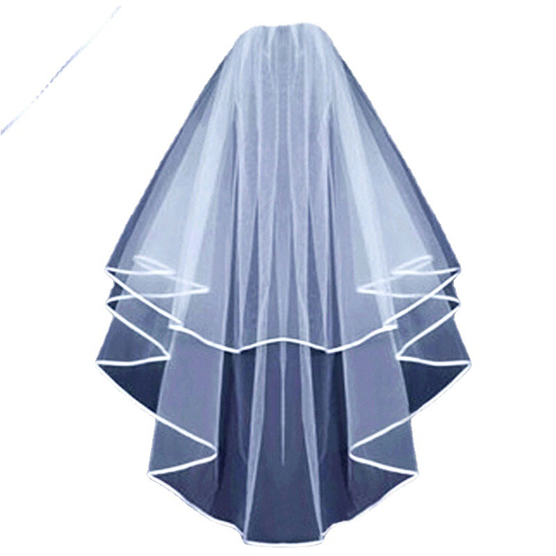 Amazon Ebay European and American Single Party Simple Double-Layer Bridal Veil with Satin Ribbon Wholesale for European and American Brides