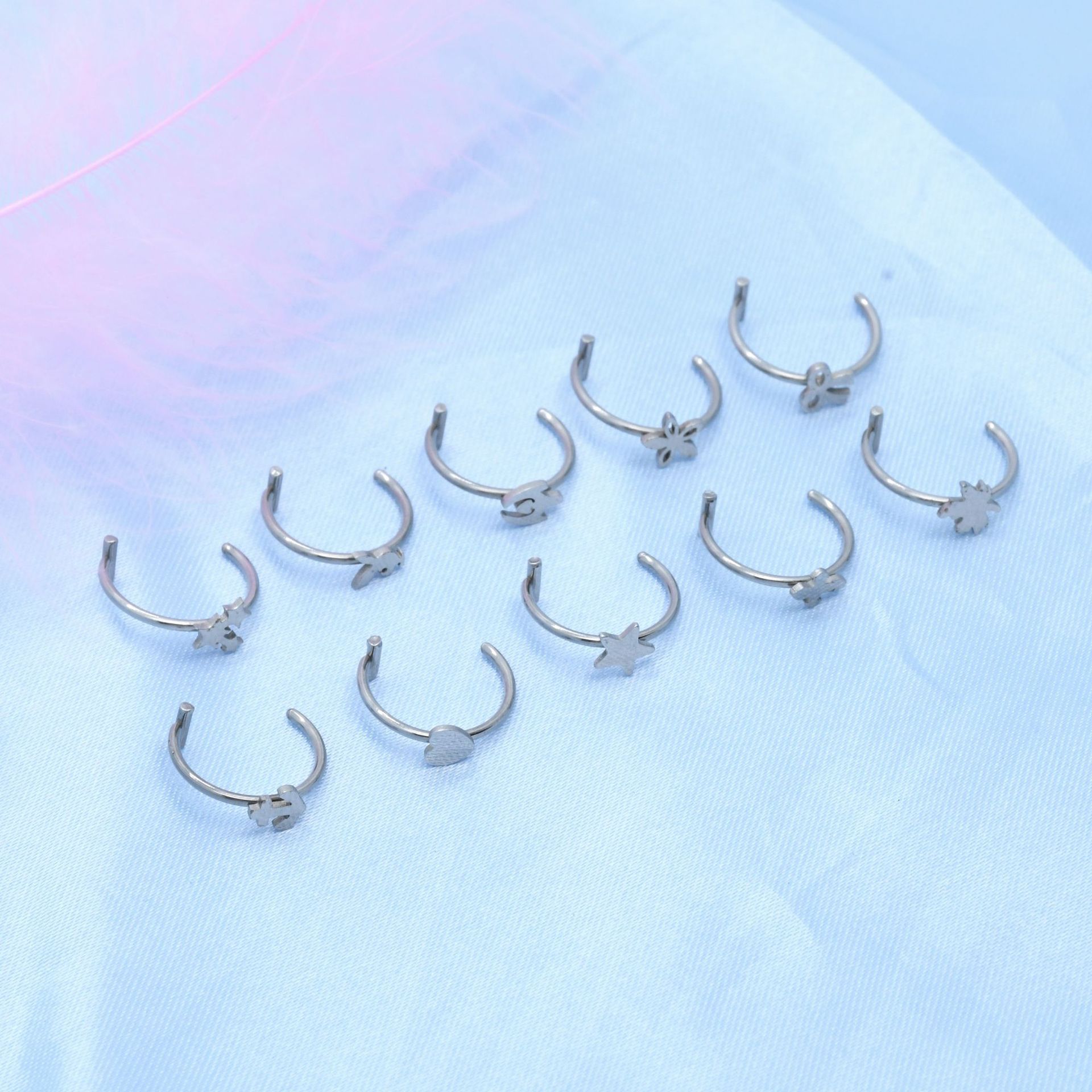 Wholesale European and American Multi-Picture Stainless Steel Holeless Fake Lip Rings, Nose Studs, Lip Studs, Ear Studs, Piercing Jewelry Source Manufacturers