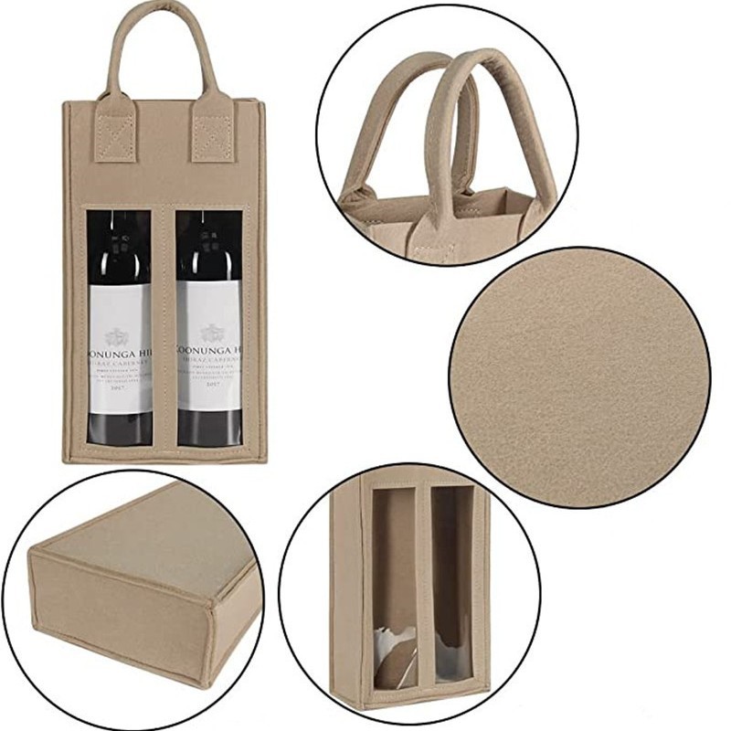 Felt Handheld Red Wine Bag Double Bottled Shockproof and Anti-bump Red Wine Protective Case Felt Wine Bag Wine Handbag