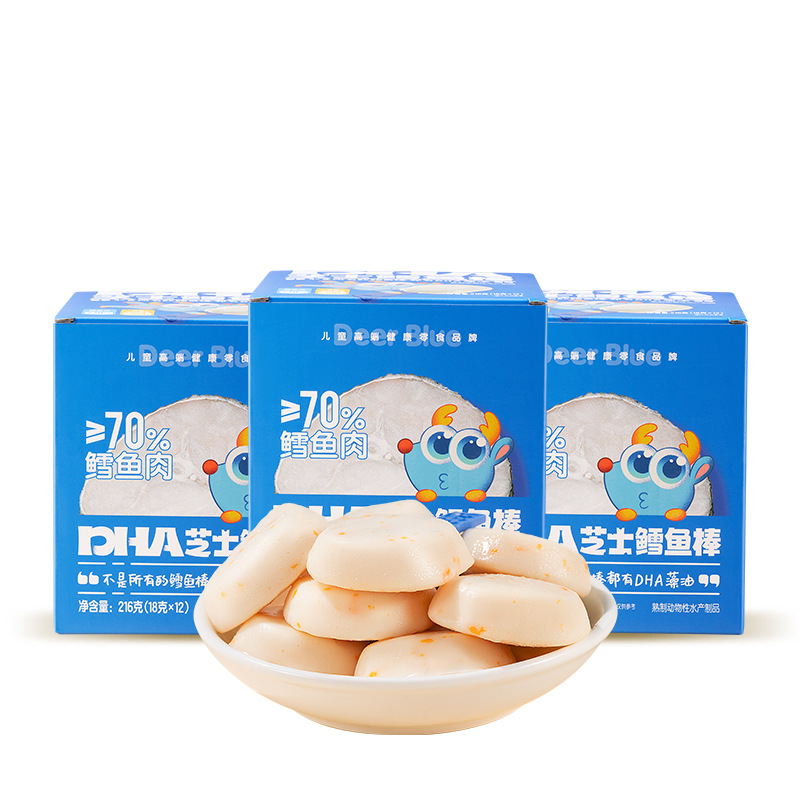 Fawn Blue Blue_DHA Cheese Cod Stick Separate Packaging Cod Sausage Meat Sausage Leisure Children Snack Brand