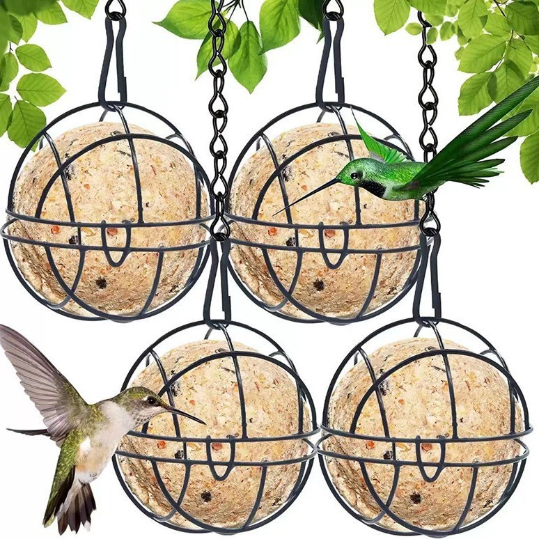 Outdoor Garden Hanging Wild Bird Feeder Iron Anti-Squirrel Cage Metal Spherical Gift Box Feeder