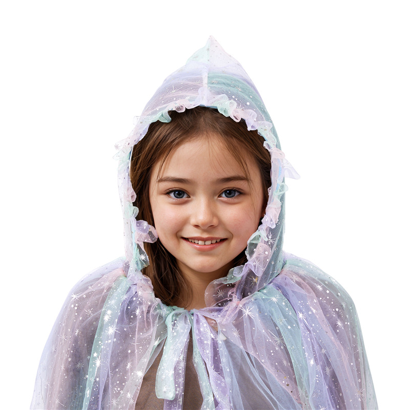 Dropshipping Elsa Colorfulful Shawl with Lights and Luminous Cloak Halloween Costume Cross-Border Led Light Anna Hooded Cloak