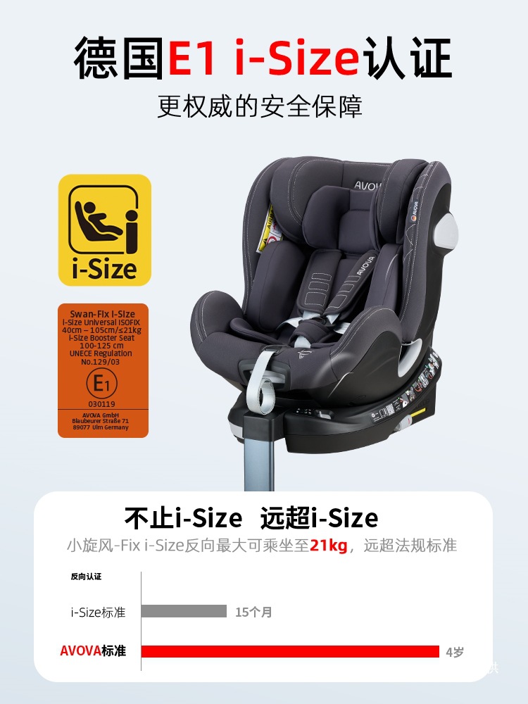 Avova German Kids Safety Seat for Cars, Suitable for Babies and Infants Aged 0-7 Years, 360-Degree Rotating Small Whirlwind I-Size
