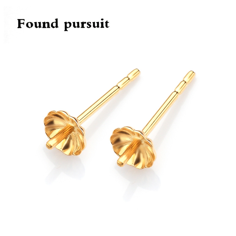 18K Gold Accessories Pearl Earrings Au750 Disc Plum Blossom Disc Empty Earrings Earrings DIY Jewelry Imported from Japan