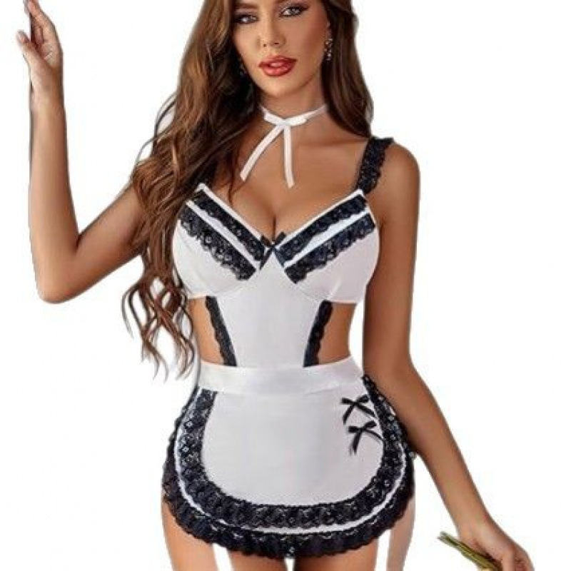Cross-Border Supply Foreign Trade Sexy Lingerie Sexy Women's Hollow Backless Maid Maid Uniform Suit