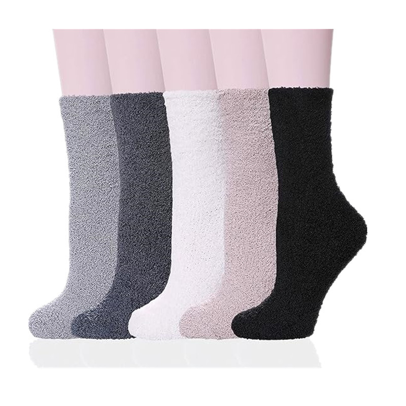 Cross-Border Solid Color Coral Velvet Socks Mid-Calf Socks Autumn and Winter Warm Home Floor Socks Women's Thickeneded Towel Slippers Socks