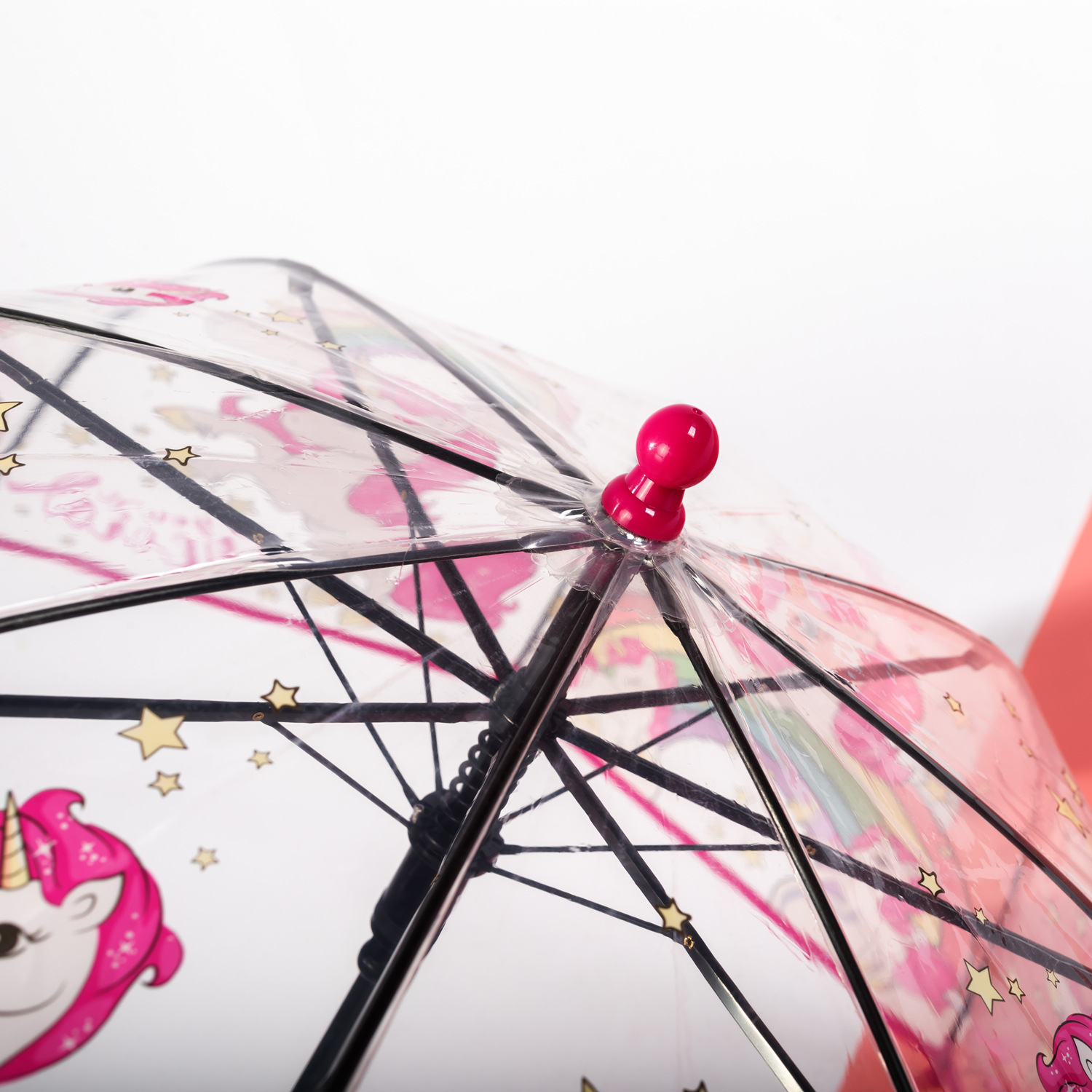25 new kids colorful princess umbrella with edging cute transparent plastic printing unicorn umbrella in stock wholesale