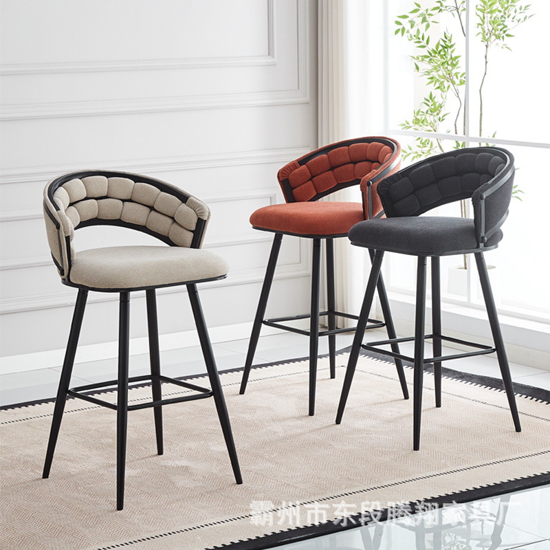 Luxurious Bar Chair with Diamond-Patterned Soft Upholstery, Curved Backrest, High Legs, and Contrasting Colors for Home Use