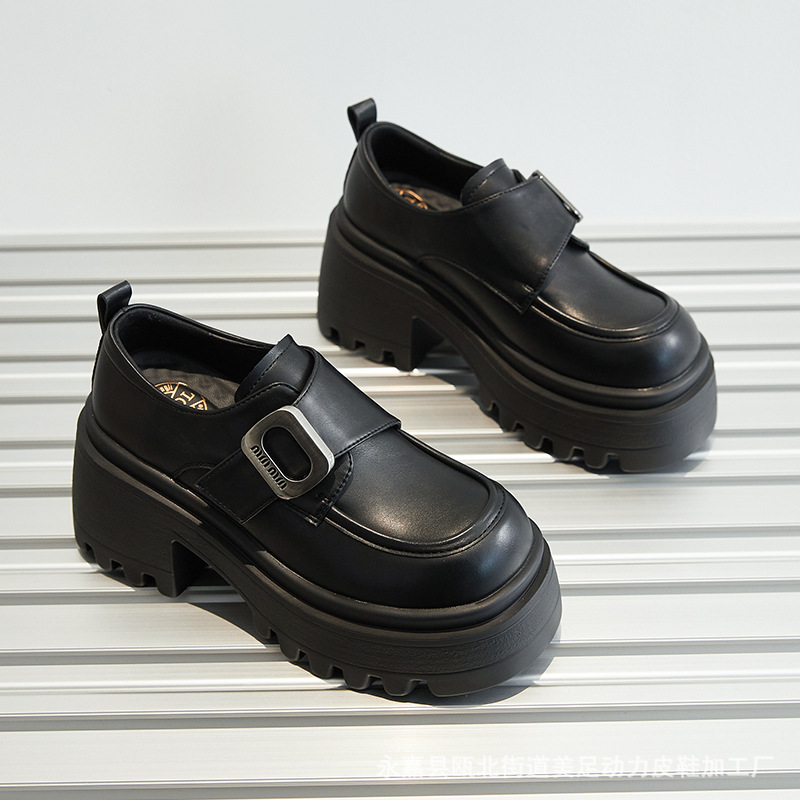 Meidian Power британские стильные обувь с толстой подошвой для женщин 2024 новые круглые носки легкие для сочетания с увеличением роста лоферы толстый каблук одиночные туфли