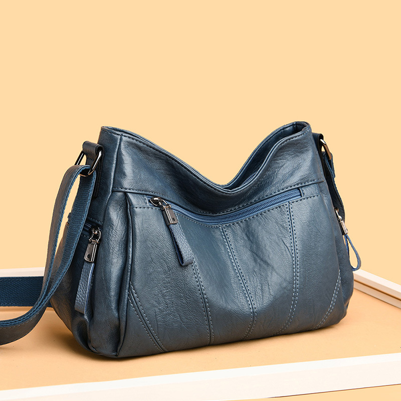 Large Capacity 2020 Autumn and Winter New Single Shoulder Crossbody Bag Middle-Aged Women's Bag Mother Bag Pure Color Soft Leather Multi-Compartment
