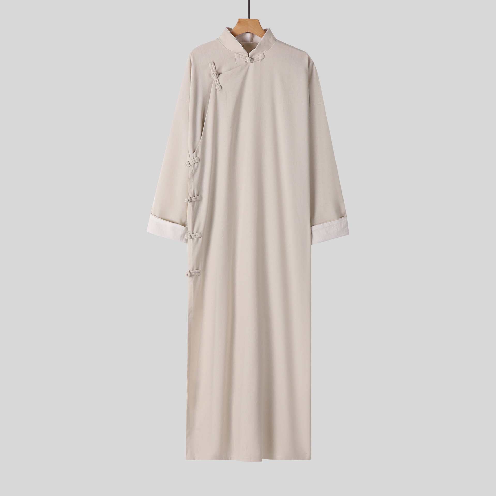 Cotton and Linen Long Shirt Republic of China Chinese Style Long Gown Ma Gua Linen Men's Tea Suit Host Calligraphy Coat Performance Costume