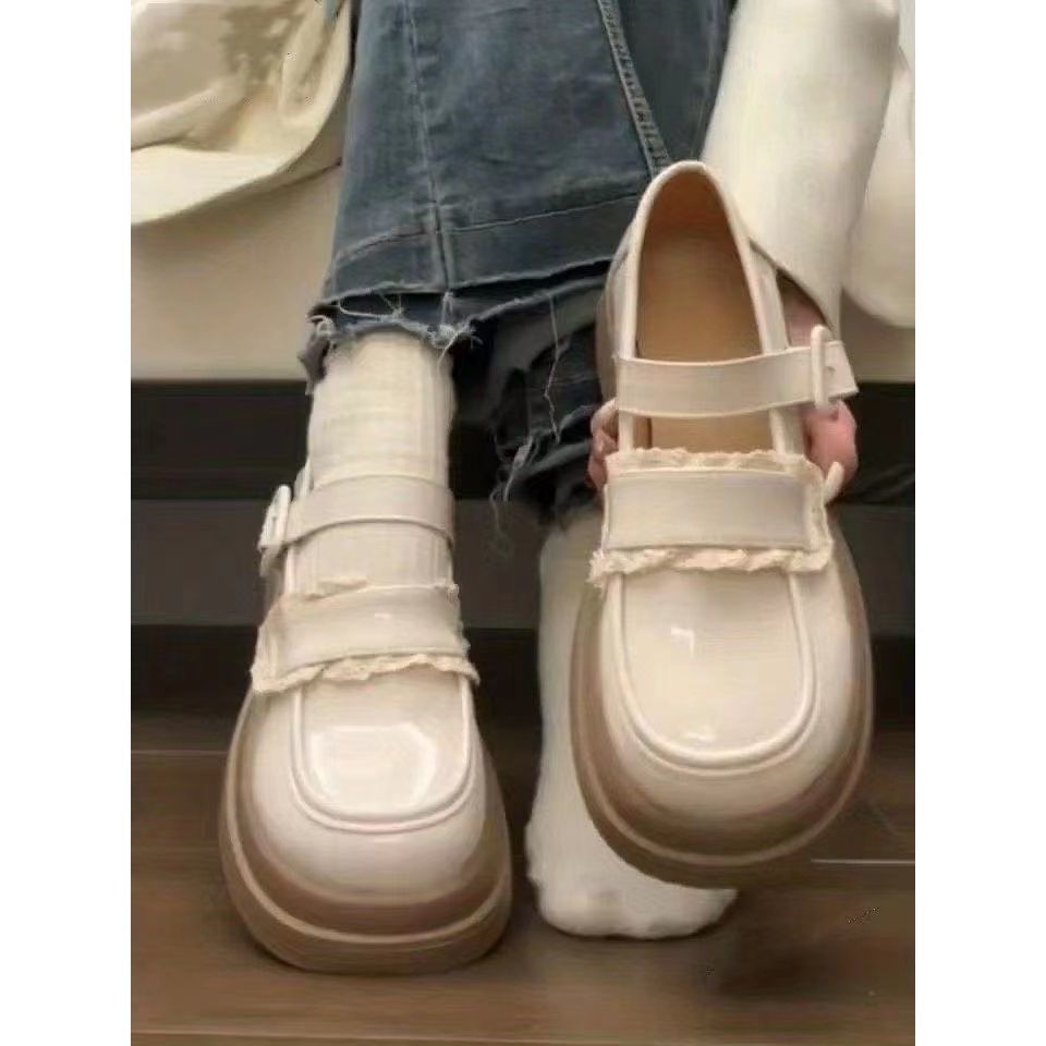 Round-Toe White High-Quality Thick-Soled Small Leather Shoes for Women 2025 New Summer Retro French Mary Jane Shoes