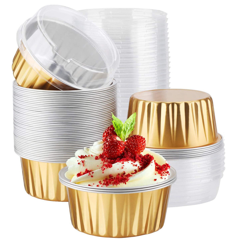 Baking Mold Pudding Cup Air Fryer Special Color Aluminum Foil Box Cake Baking Cup Round Bowl Cake Box