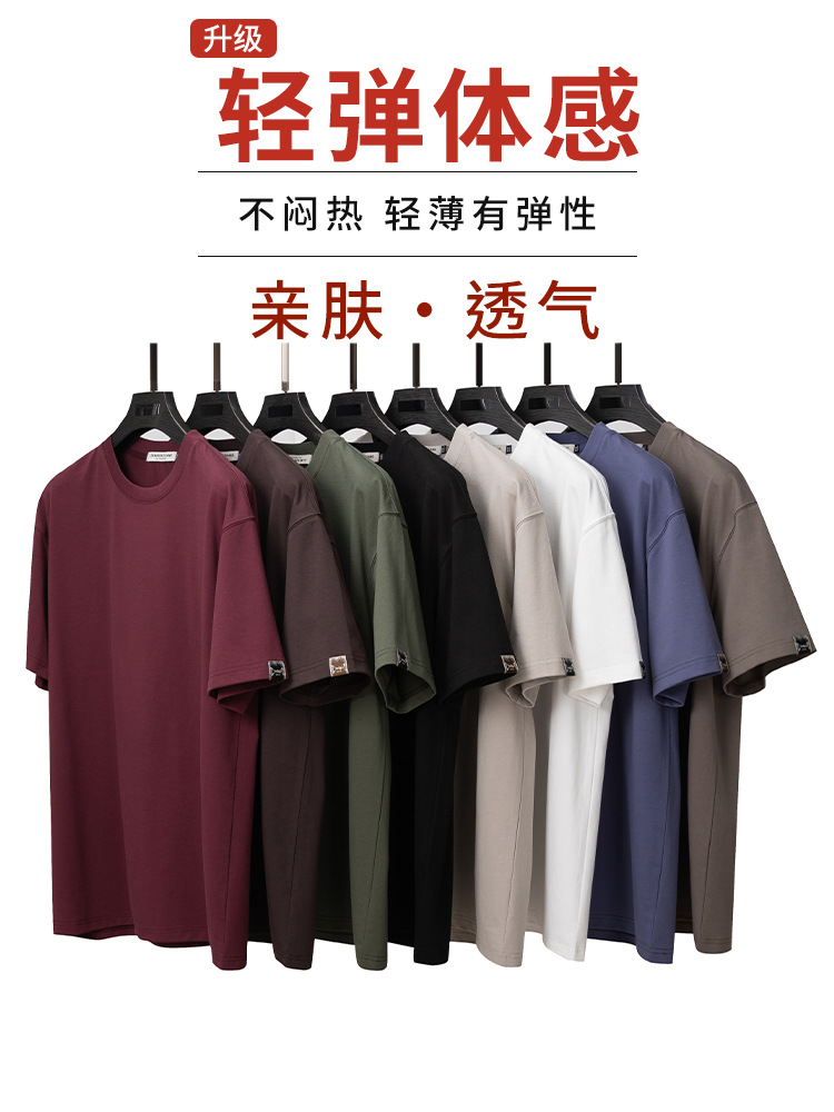 200g Heavyweight Pure Color T-Shirt | Plus Size Men's Summer Versatile Short-Sleeved Round Neck Sweat-Absorbent Breathable Loose Men's Half-Sleeve