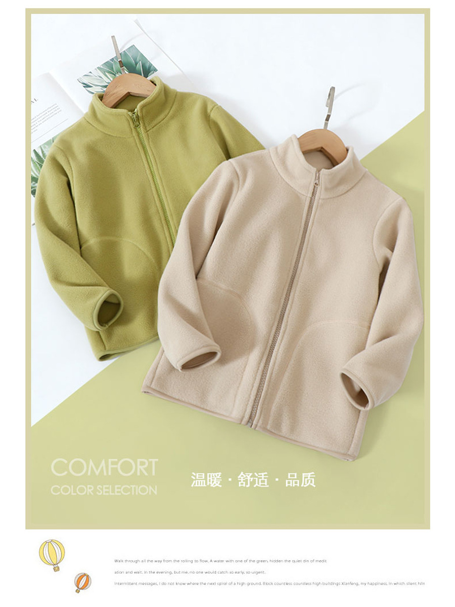 Children's Polar Fleece Jacket Autumn and Winter Pure Color Stand-Up Collar Zipper Shirt Kidsren's School Uniform Warm Artifact Boys and Girls Tops
