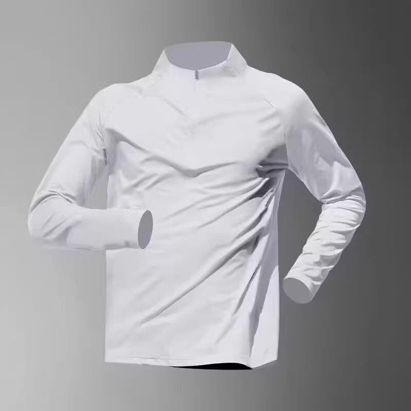 Spring and Autumn Sports T-shirt Men's Long-sleeved Riding Half-zipper Quick-drying Clothes Running Football Basketball Training Solid Color Top