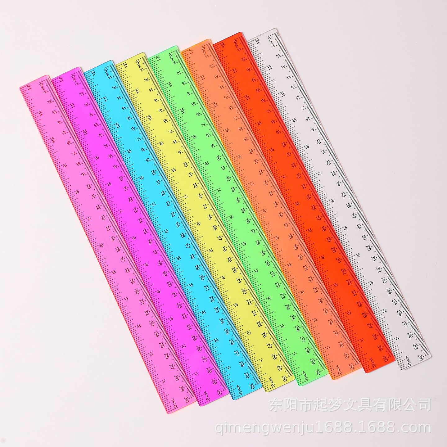 30cm Colorful Straight Ruler 30cm Transparent Ruler Cross-Border Supply Multi-Color Colorful Ruler School Stationery Plastic Ruler