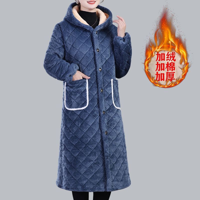 Work Clothes, Home Clothes, Warm Cotton Clothes, Winter Women's Velvet Thickeneded Cotton Clothes, Casual Coats, Extended Knee-Length Smocks