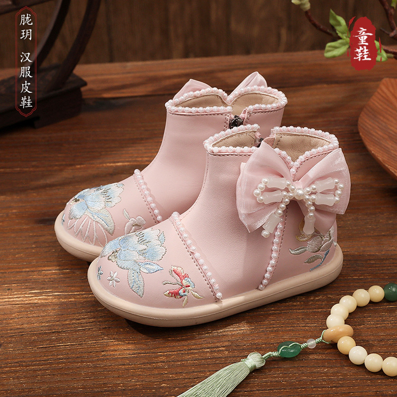 Girls' Boots 2025 New Spring and Autumn Popular Children's Martin Boots, Chanel Style Autumn and Winter Girls' Chinese Style Short Boots Hanfu