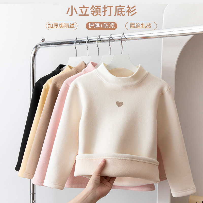 Зимняя бархатная базовая футболка для девочек, полуполувер для детей, утепленный теплый топ для девочек, категория A