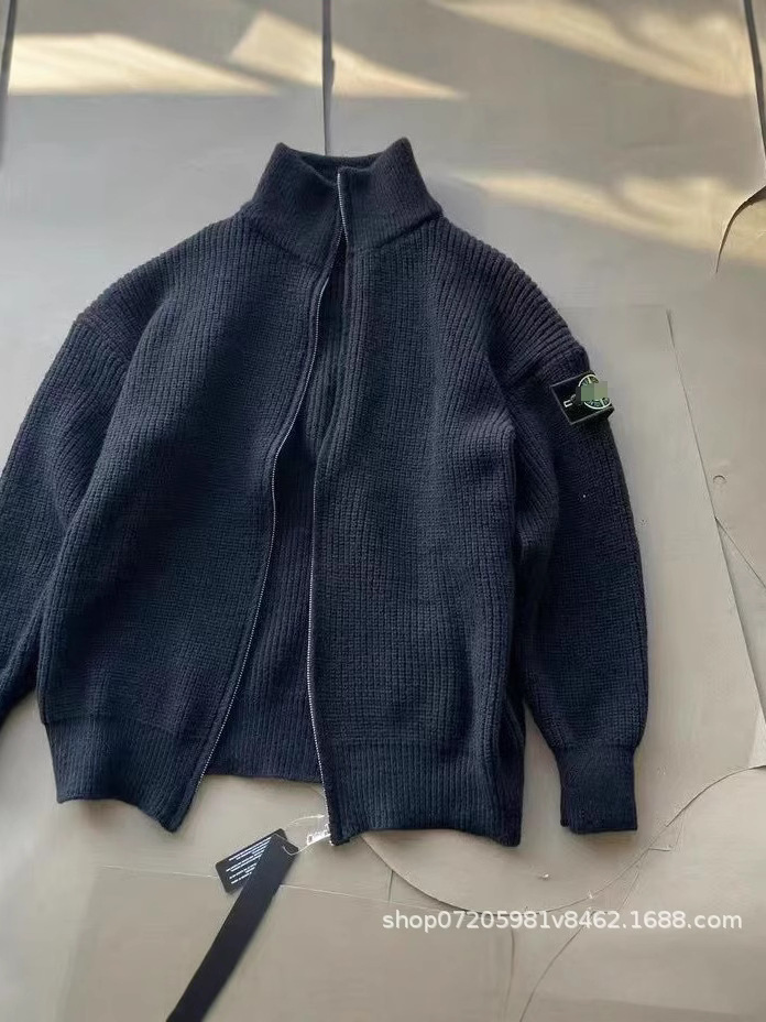 European and American Trendy Brand Heavyweight High Version Autumn and Winter Warm Twist Couple Stand Collar Zipper Sweater