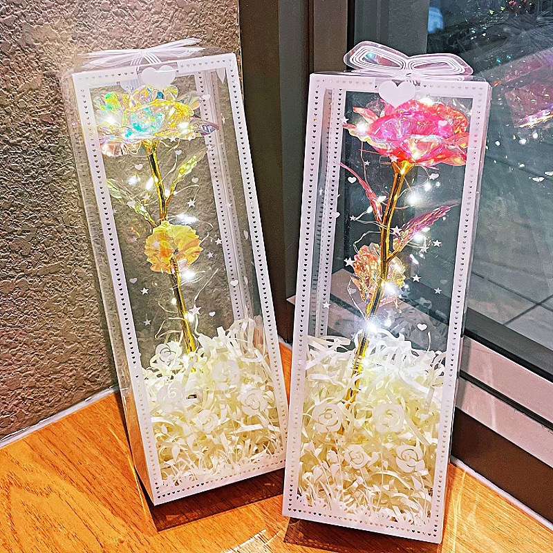 Wholesale Night Market Park Stalls Glowing Gold Eternal Flower Artificial Rose Bouquet Chinese Valentine's Day Couple Creative Souvenirs