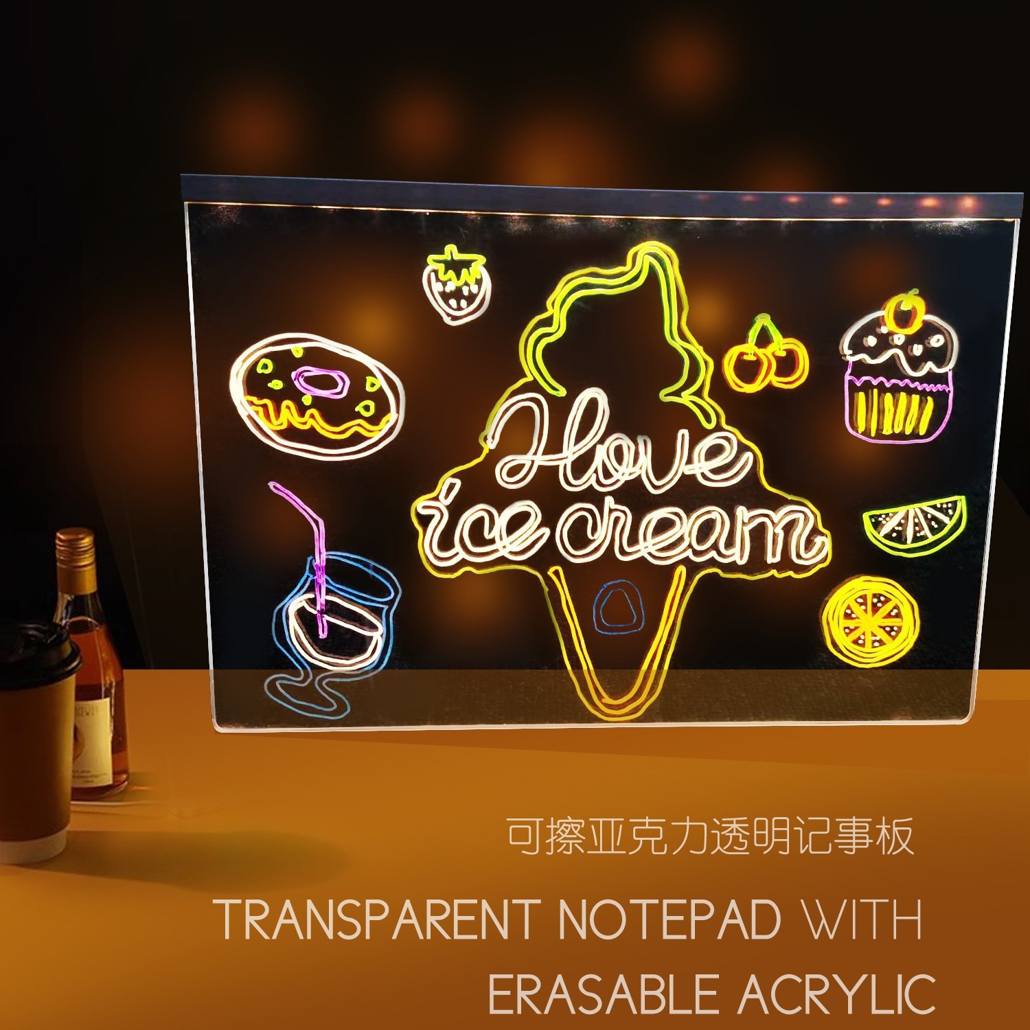 Cross-border diy acrylic fluorescent LED light board luminous erasable writing message board billboard whiteboard drawing board