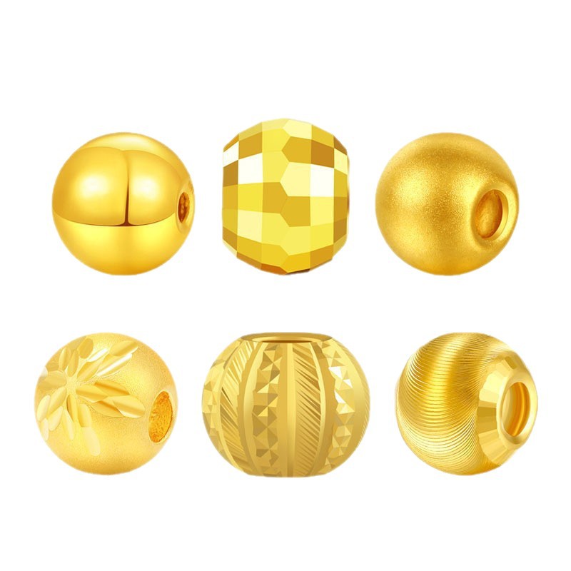 Pure Gold 999 Gold Small Gold Beads 3D Hard Gold Gold Beans Glossy Gold Loose Beads Round Beads with Bead Transfer Bead Bracelet