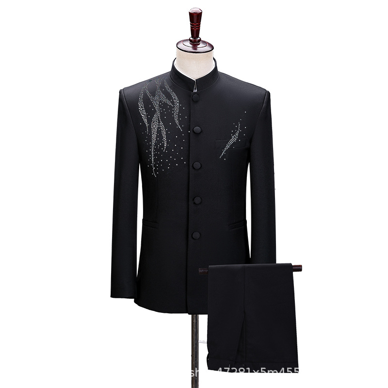 New Chinese Zhongshan Suit Men's Young Men's Young Men's Teenagers Republic of China Style Students Hot Drilling Choir Performance Clothes Men's Clothing