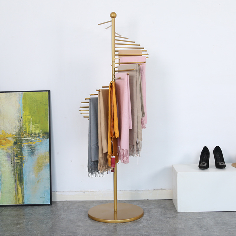 New Iron Gold Scarf Rack Floor-Standing Display Rack Clothing Store Hanging Scarf Display Shelf Trouser Rack Bath Towel Rack