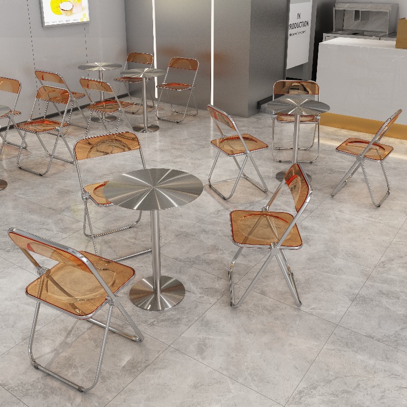 Internet Celebrous Milk Tea Shop Cafe Table Acrylic Dining Table and Chair Stainless Steel Small Round Table Square Table Industrial Style Solid Table