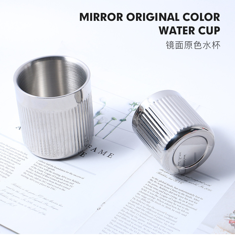 Export Quality 304 Stainless Steel Stripesd Beer Mug Double-Layer Insulated Cup Camping Style Picnic Cold Drink Cup Restaurant Water Cup