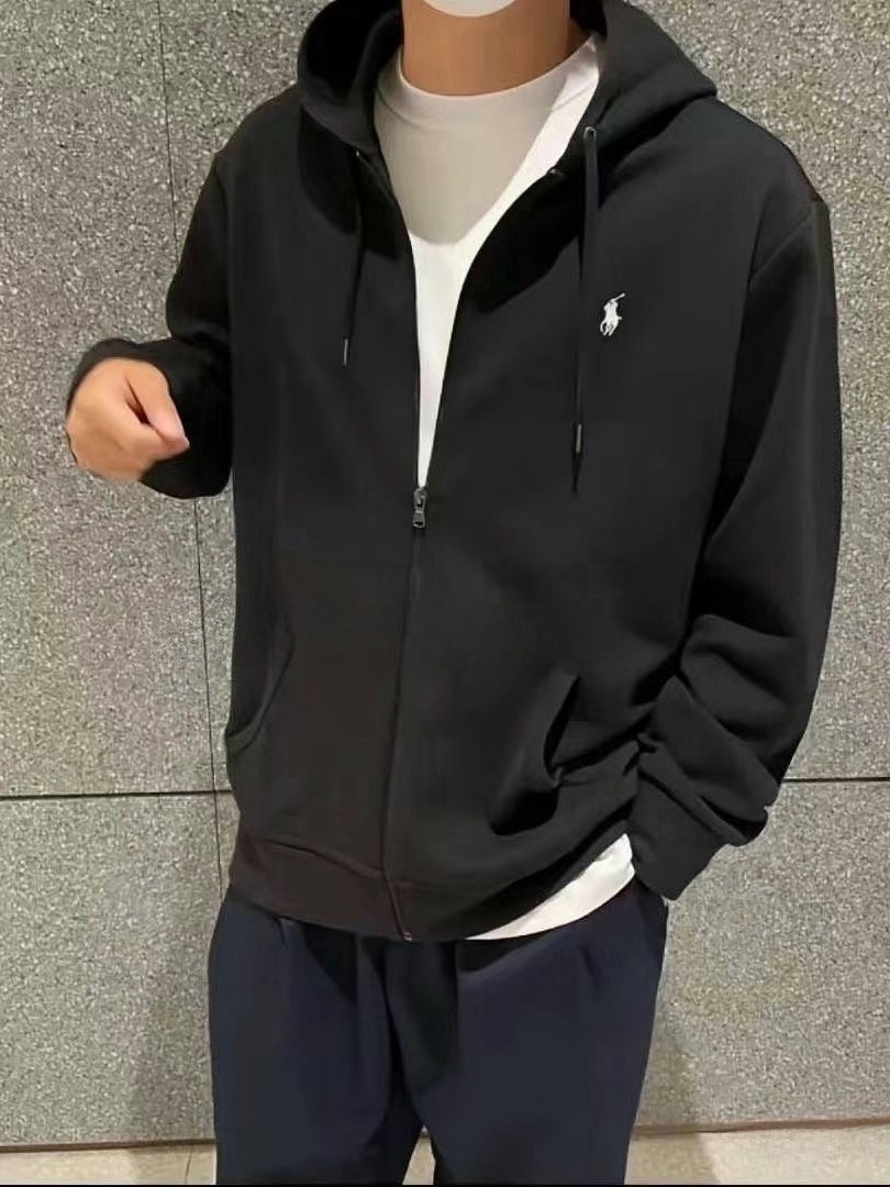 Cross-Border Ten-Color Rl Basic Pony Embroidered Logo Hooded Sweatshirt for Men and Women Trendy Zipper Jacket