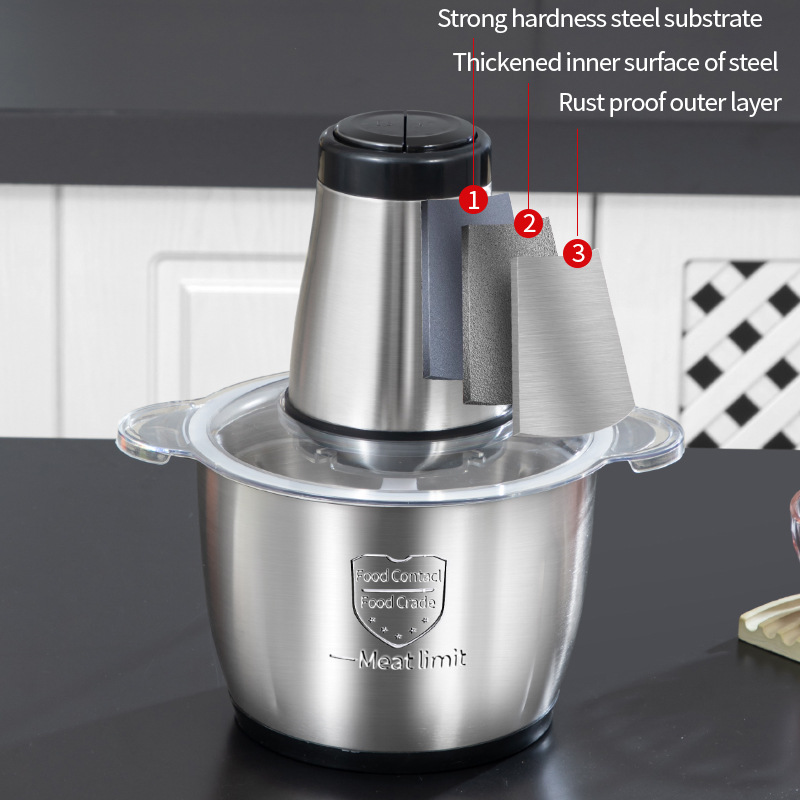 Cross-Border Household Stainless Steel Electric Meat Grinder Double-Speed High-Power 3 Liters 3 Liters 5 Liters Vegetable Mixer Manufacturer Wholesale