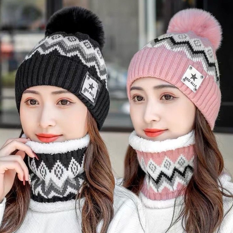 Hat Autumn and Winter Korean New Ear Protection Wool Neck Cap Women's Thickened fleece-lined Cold-proof Warm Winter Cycling