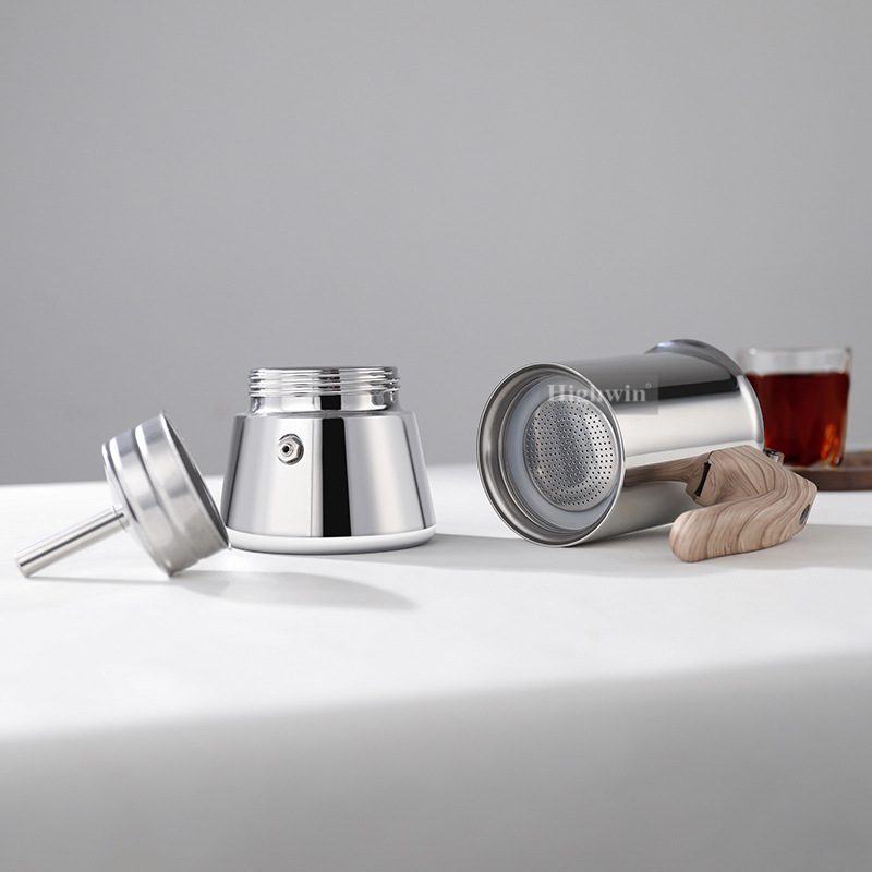 Kaiyu Stainless Steel Single Valve Moka Pot Water Transfer Wood Grain Handle Office Home Italian Concentrated Coffee Pot