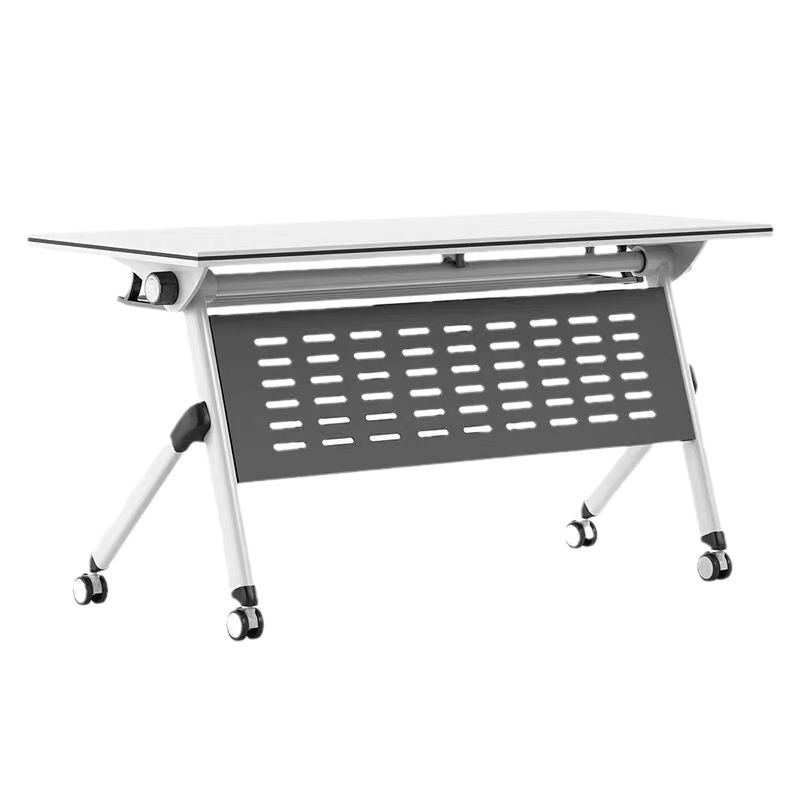 Folding Training Table and Chair Set, Movable Office Desk, Strip Table with Wheels, Conference Table, School Training Institution Desk