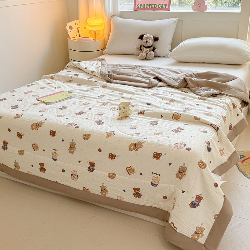 Оптовая продажа с фабрики, мультяшный супер мягкий плед из стирки хлопка, приятный к коже, мягкий и дышащий летний плед из стирки хлопка