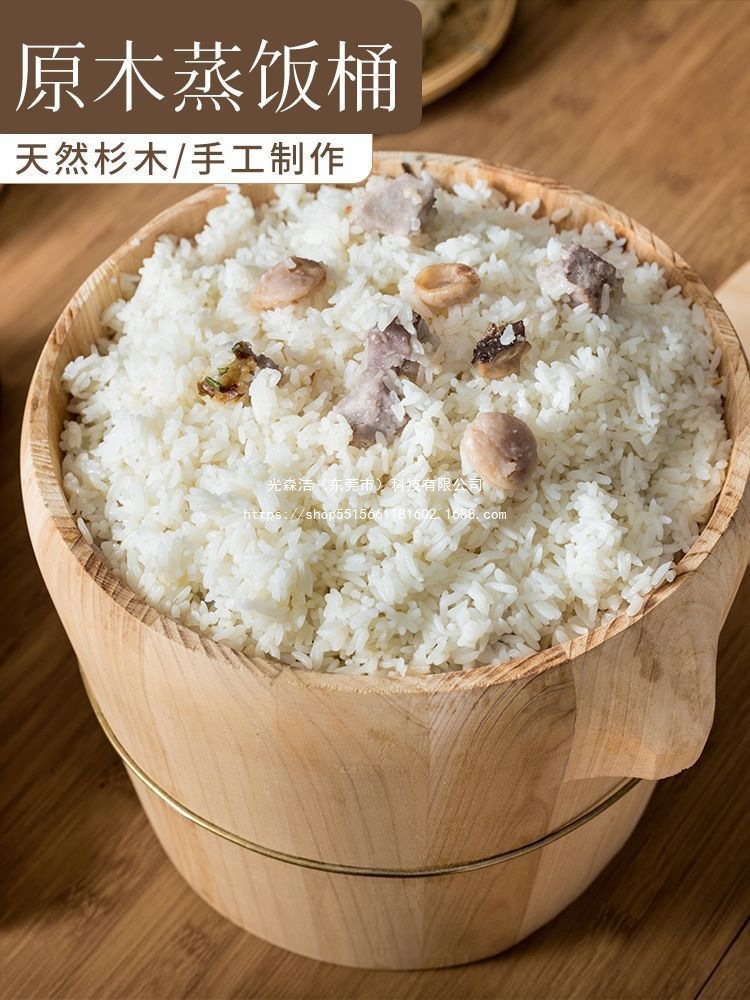 Wooden Steaming Bucket for Rice, Bamboo Steamer, Wooden Rice Steamer, Cedar Wood Steaming Bucket for Home Use