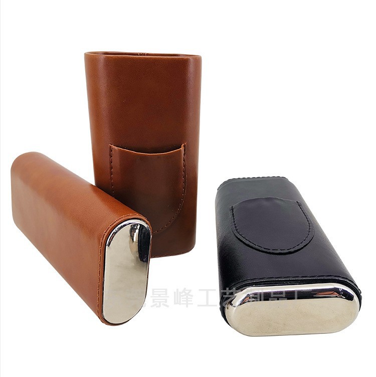 New Two-end Hardware Leather Case Portable Moisture Box Cigar Box
