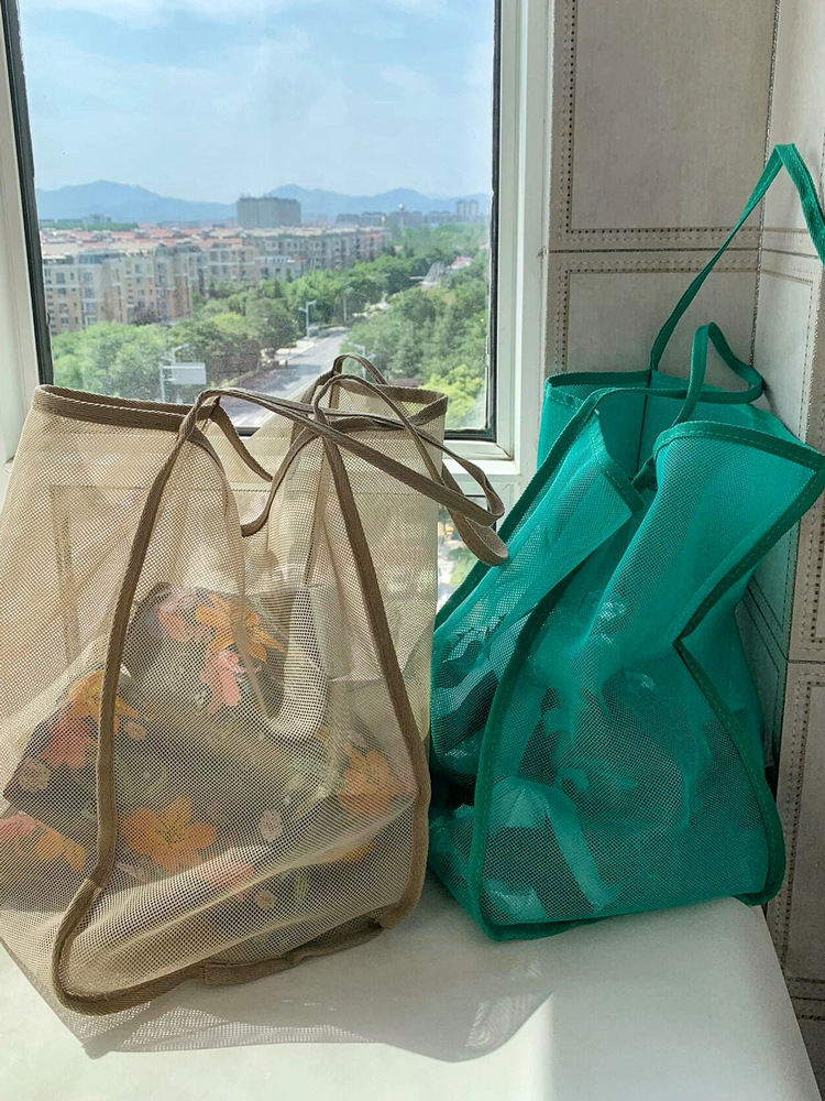 2024 New Ins Style Transparent Mesh Shoulder Bag Fashionable Lightweight Large Capacity All-match Shopping Bag Beach Bag