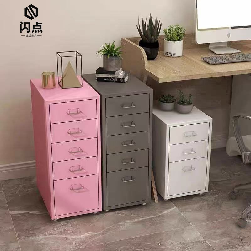 Drawer-Type Storage Cabinet Next to the Desk, Drawer Cabinet under the Desk, Lockable Cupboard, Wrought Iron Bedside Table, Multi-Layer Storage Cabinet