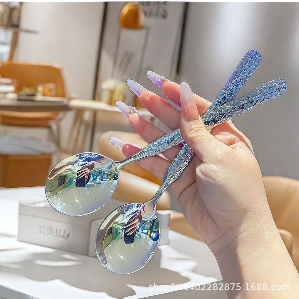 Ложка с круглой головкой из нержавеющей стали, домашняя, высококачественная, длинная ручка, стальная ложка для супа, ложка для западной еды