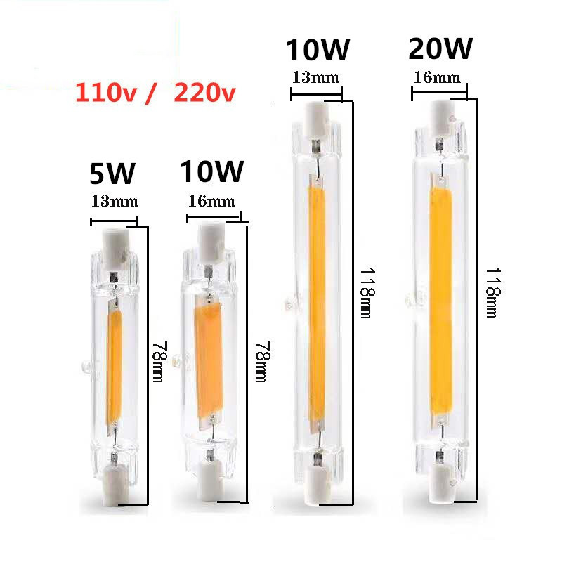 Led Highlight R7S Glass Tube Cob Lamp 10W20W78Mm118Mm189Mm Double-Ended Lamp Replaces Halogen Lamp