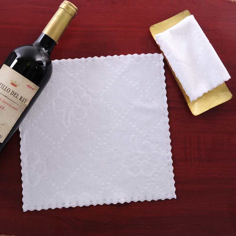 Factory wholesale fine fiber embossed cut edge small square wipes disposable napkin hotel bath White small towel