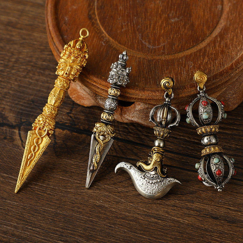 King Kong Pendant Nepalese Xizang Style Pure Copper Cross Vajra Pestle Double Color White Copper Pendle Necklace