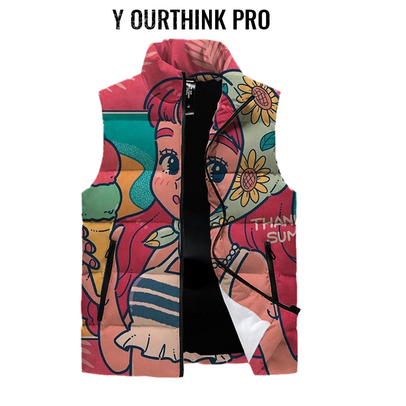 Cross-Border Pod Sleeveless down Vest Customized 3D Digital Printing Full-Print Fleece-Lined Vest Jacket Customized for Winter